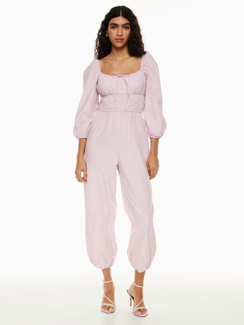 Aritzia Wilfred Waters Poplin Jumpsuit Long Sleeve Smocked Lilac Size Small